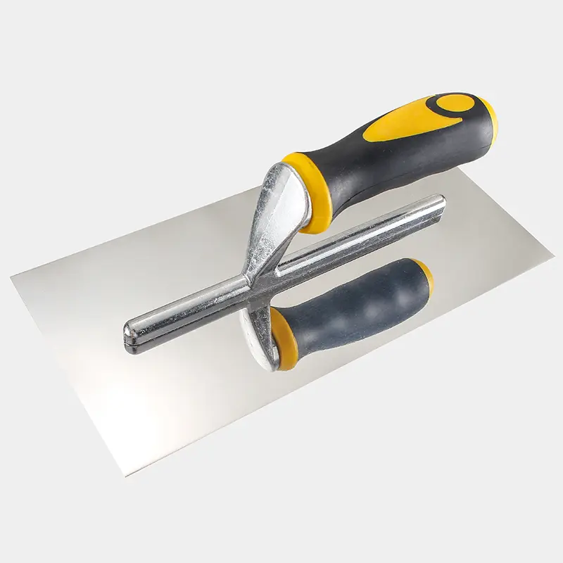 Trowel with yellow and black plastic handle