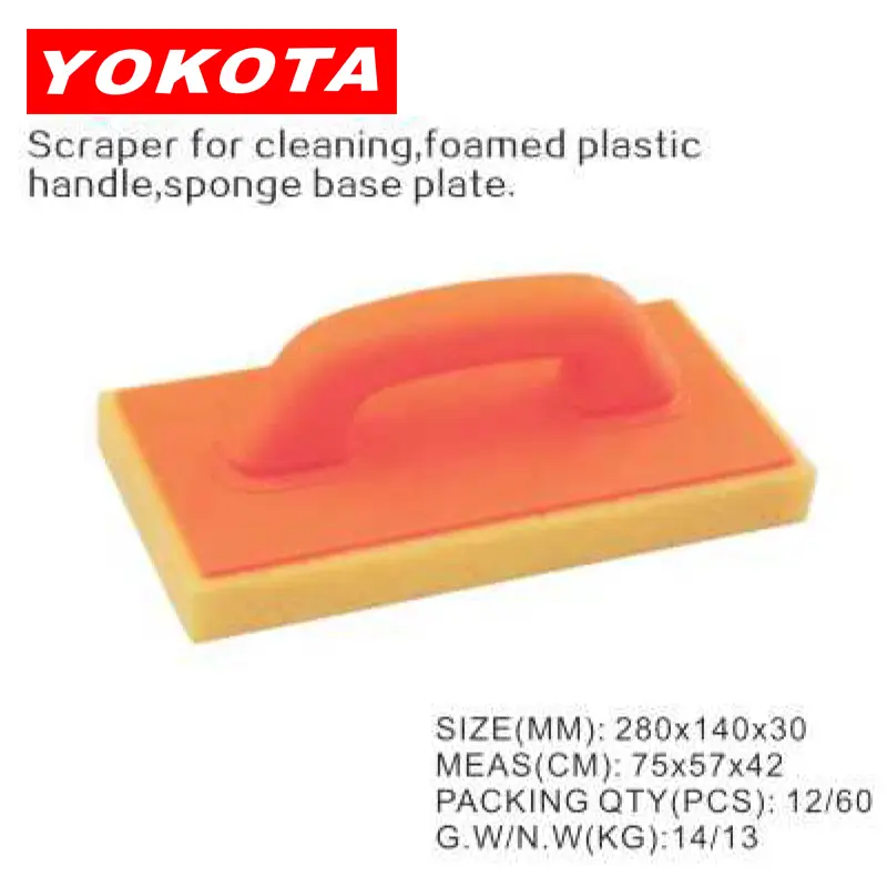 Scraper for cleaning foamed plastic handle sponge base plate