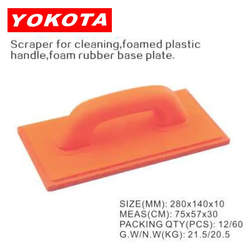 Scraper for cleaning foamed plastic handle foam rubber base plate