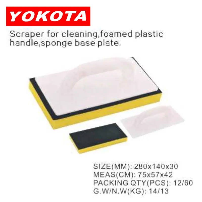 Scraper for cleaning foamed with plastic handle sponge base plate