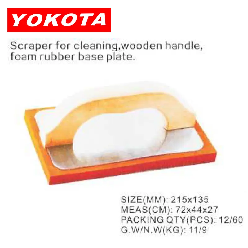 Scraper for cleaning wooden handle foam rubber base plate