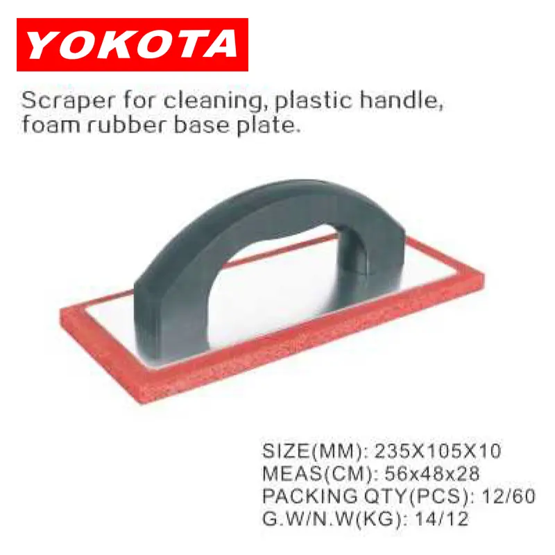 Scraper for cleaning plastic handle foam rubber base plate
