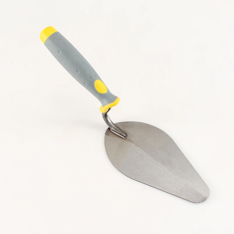 Bricklaying knife with gray-yellow plastic handle