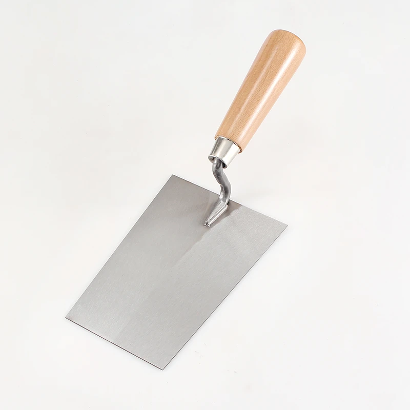 Bricklaying knife with wooden handle and large square head