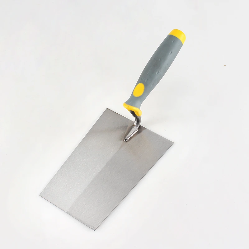 Gray-yellow plastic handle large square head bricklaying knife