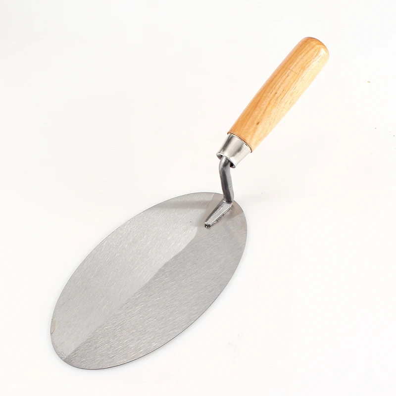 Oval bricklaying knife with wooden handle