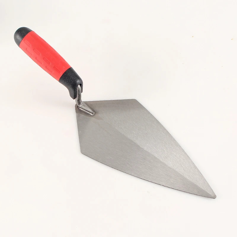 Red and black plastic handle pointed bricklaying knife