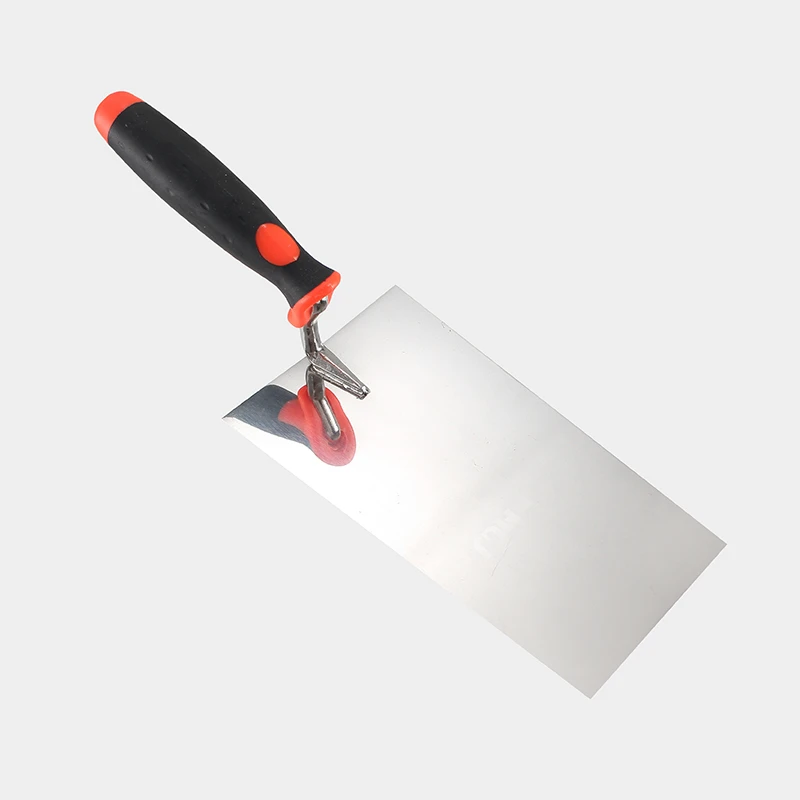 Red and black plastic handle square head bricklaying knife