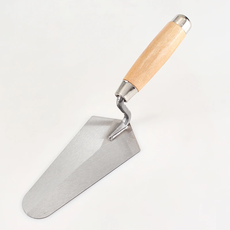 Small bricklaying knife with wooden handle