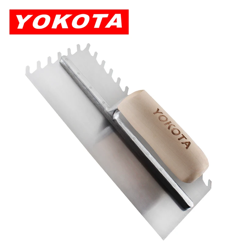 Yokota 27cm wooden handle bar serrated trowel