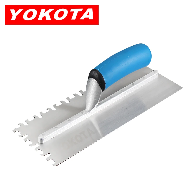 Yokota special-shaped serrated blue plastic handle carbon steel trowel