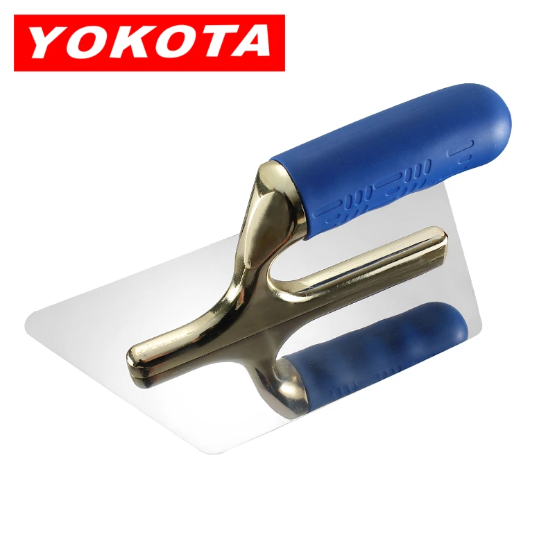 Yokota trapezoidal blue plastic handle gold pressed trowel